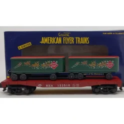 Trains|American Flyer 6-48563 S Scale REA Flatcar w/ 2 Reindeer Express Trailers - Model Train Junction: Quality Parts and Art Supplies