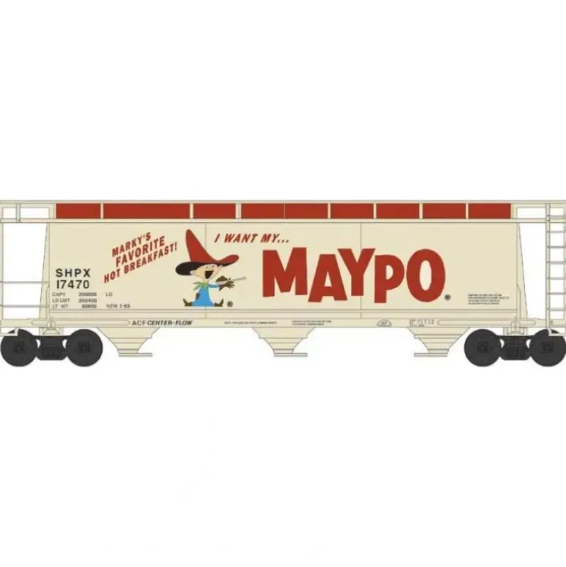 Bowser, 38148, N Scale, 3-Bay Cylindrical Covered Hopper, Maypo, #17481 - Model Train Junction: Quality Parts and Art Supplies New