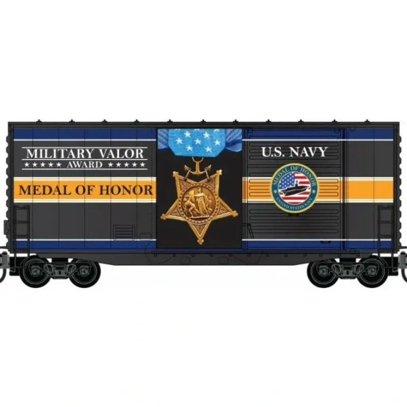 Micro-Trains, N Scale, 101 00 762, 40' Hy-Cube Box Car With Single Door, Military Valor Award US U.S. Navy Medal Of Honor - Model Train Junction: Quality Parts and Art Supplies Online