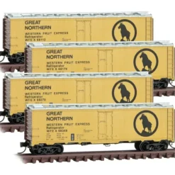 Micro-Trains, N Scale, 99300179, 40' Steel Ice Reefer, Great Northern/Western Fruit Express, (4-Car Runner Pack) - Model Train Junction: Quality Parts and Art Supplies Discount