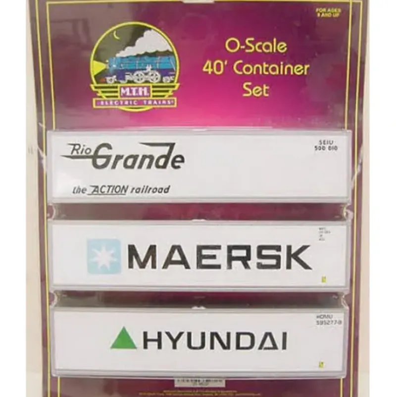 Trains*MTH 20-95038 O Rio Grande/Hyundai/Maersk 40'' Container Set (Set of 3) - Model Train Junction: Quality Parts and Art Supplies