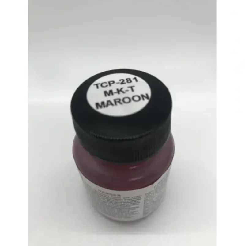 Tru-Color Paint, TCP-281, Airbrush Ready, M-K-T Maroon, 1 oz - Model Train Junction: Quality Parts and Art Supplies Online